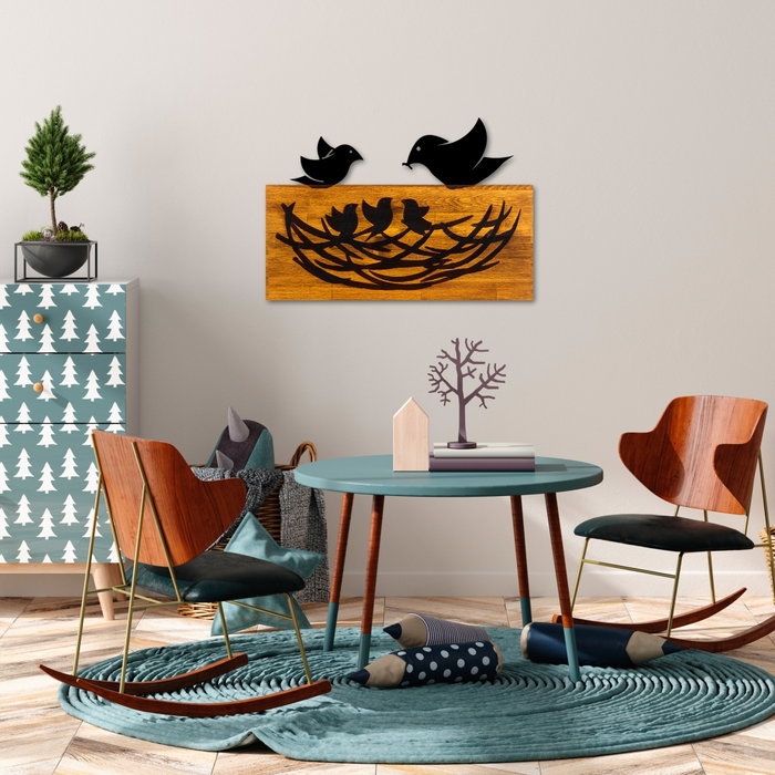 Wallity Accesorio decorativo de pared de madera y metal Nogal y Negro